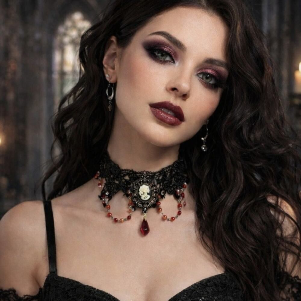 🤩 2/$20 SALE - Lace Choker Necklace Skeleton Pendant Whimsygoth Punk Goth NEW